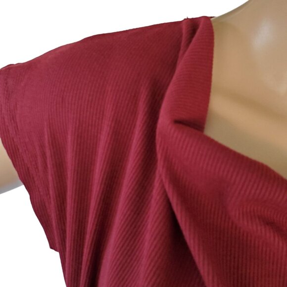 Women's L Midi Dress Sleeveless Cowl Neck Knit Stretch Maroon Red Elastic Waist - Picture 10 of 13
